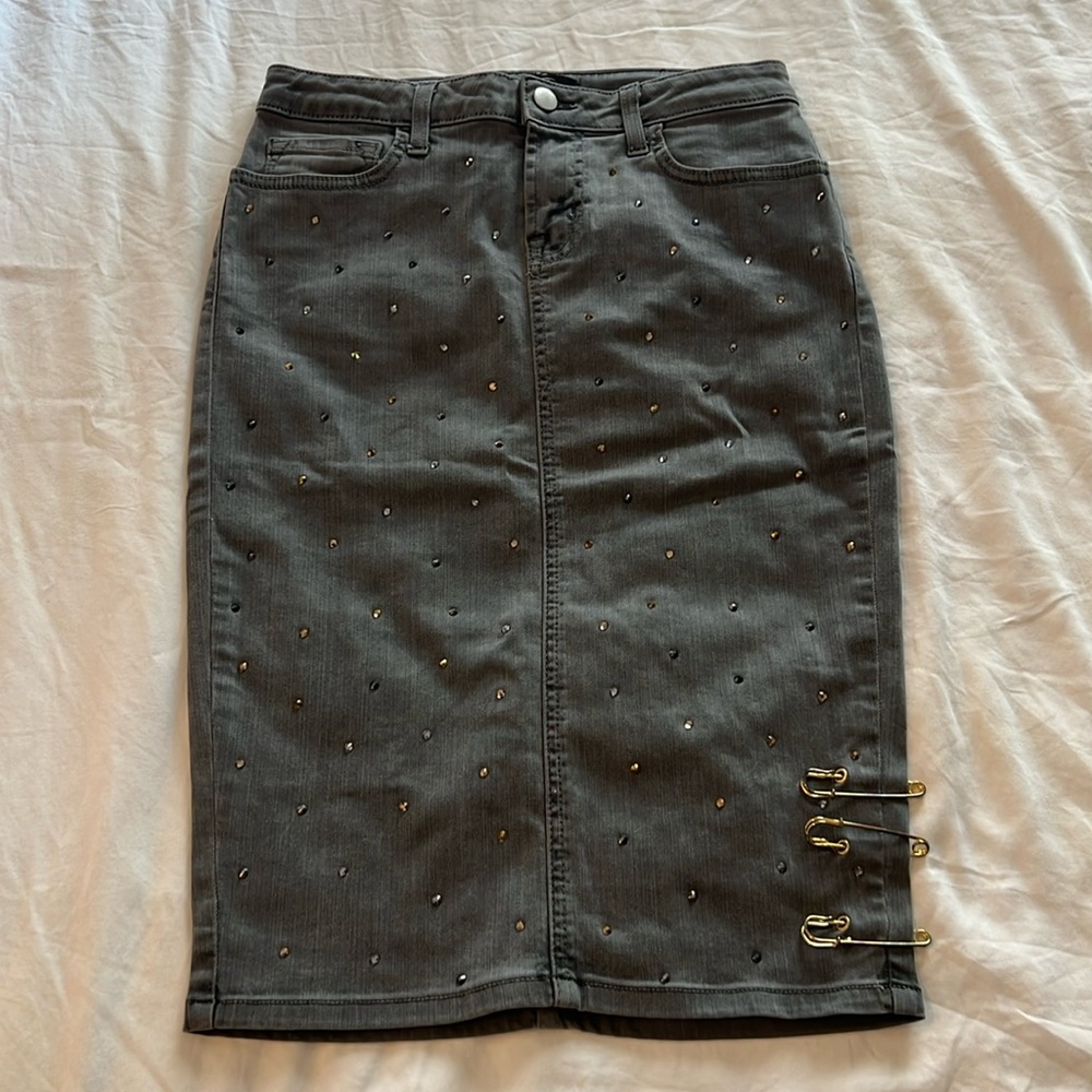 Grey Denim Pencil Skirt